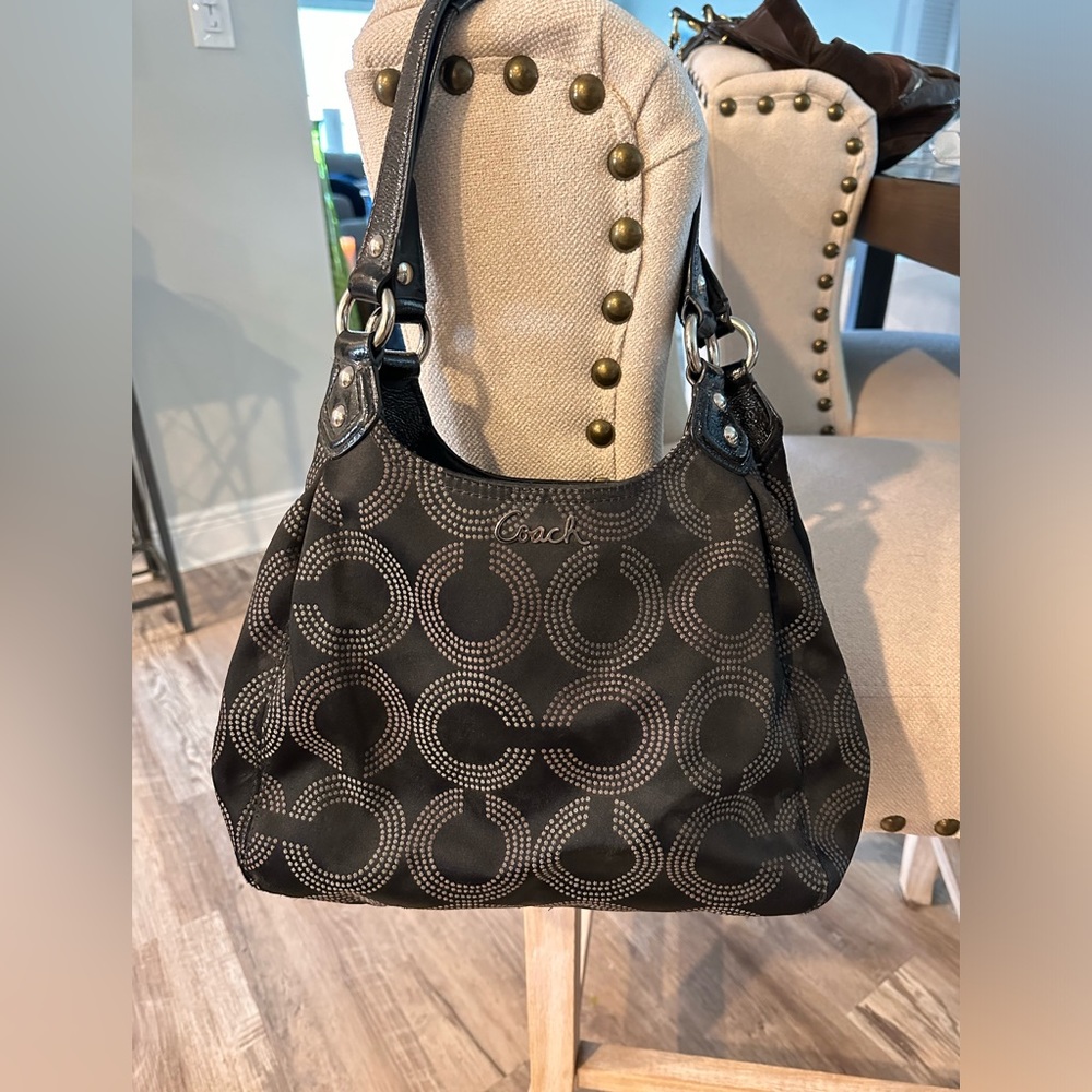 Coach black & silver shoulder bag.